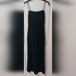 Jersey midi spaghetti strap dress in black